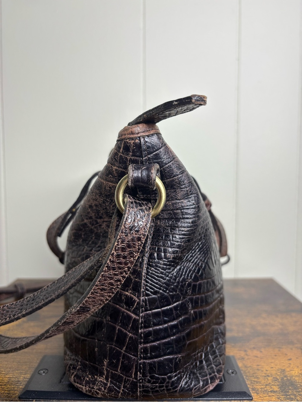 BRAHMIN ASHER SHOULDER PURSE BAG COCOA MELBOURNE LEATHER CROCODILE EMBOSSED - Picture 6 of 9